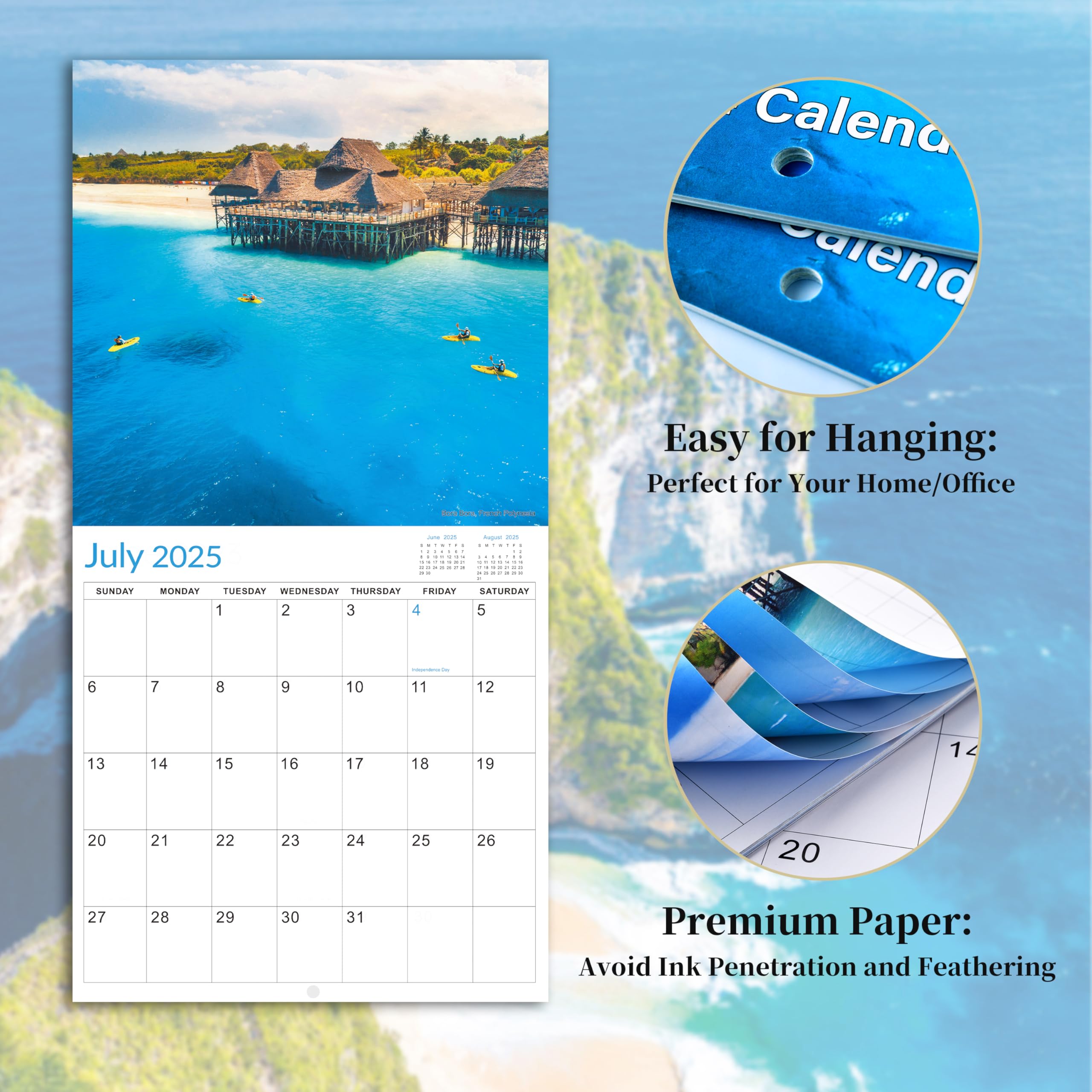 2025-2026 Wall Calendar - 18 Month Planner from July 2025 to December 2026 | 12x24 Inch Open Size | Large Daily Blocks & Holiday Tabs | Beautiful Island Scenery | Perfect for Home, Office & School Organization