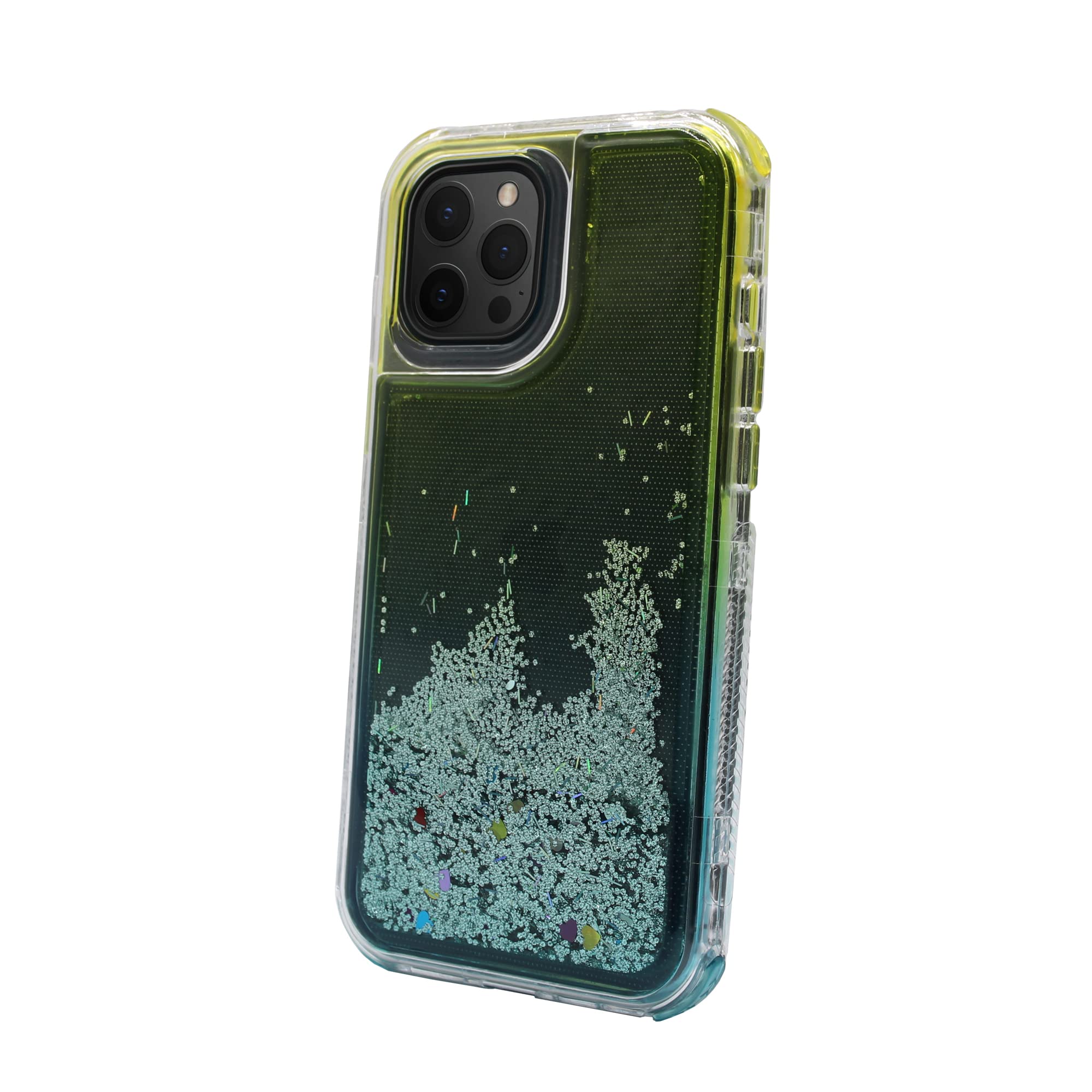 Shockproof Glitter Phone Case for iPhone 12 Pro Max - Cute 2-Tone Moving Sand Design, Anti-Scratch Full Body Protection (Gold & Sky Blue) | Perfect for Everyday Use, Travel & Gift Giving