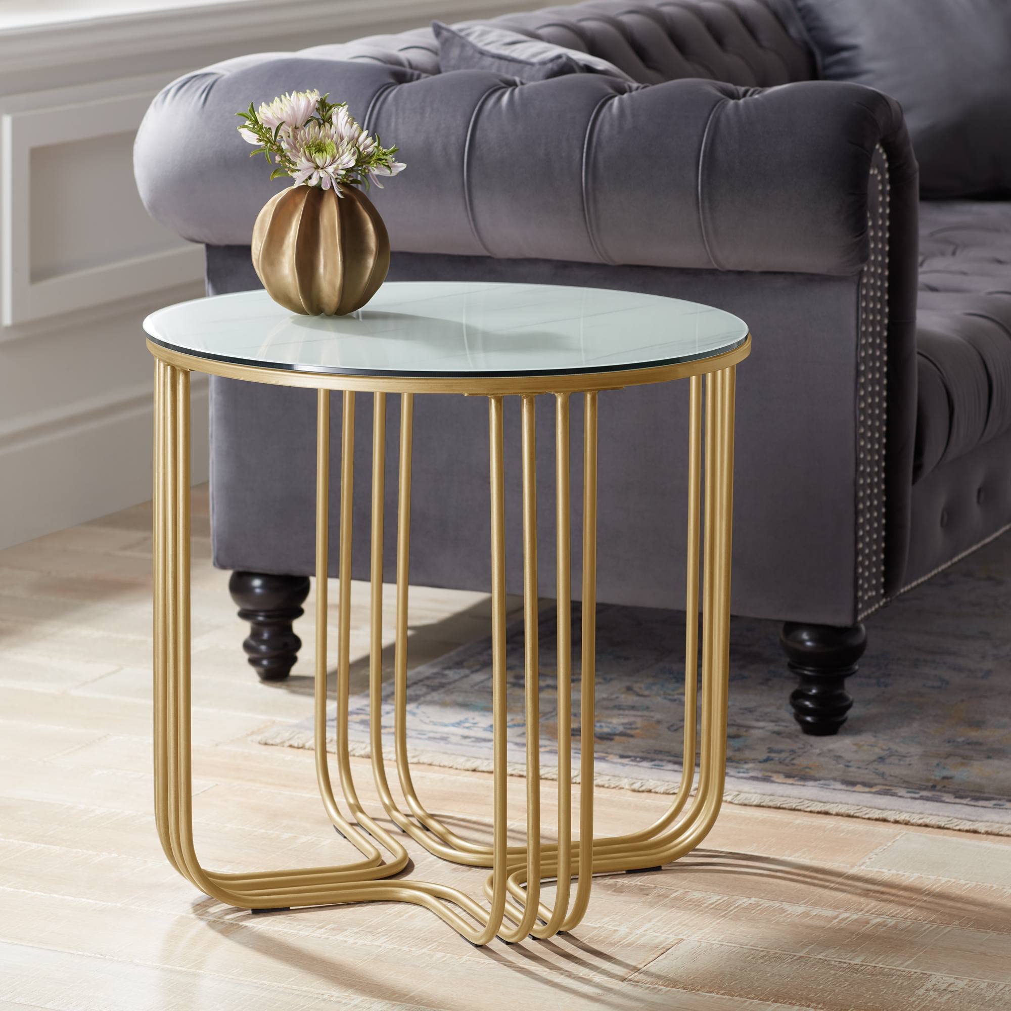 Studio 55D Yuri Modern Luxury Bronze Metal Round Accent Side Table - 24
