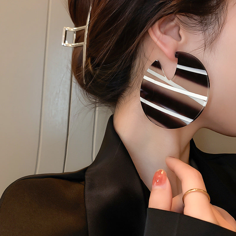 Large Checker Stripe Statement Drop Earrings HE6581 - Bold Geometric Dangle Earrings for Women, Party & Special Occasion Jewelry Gift