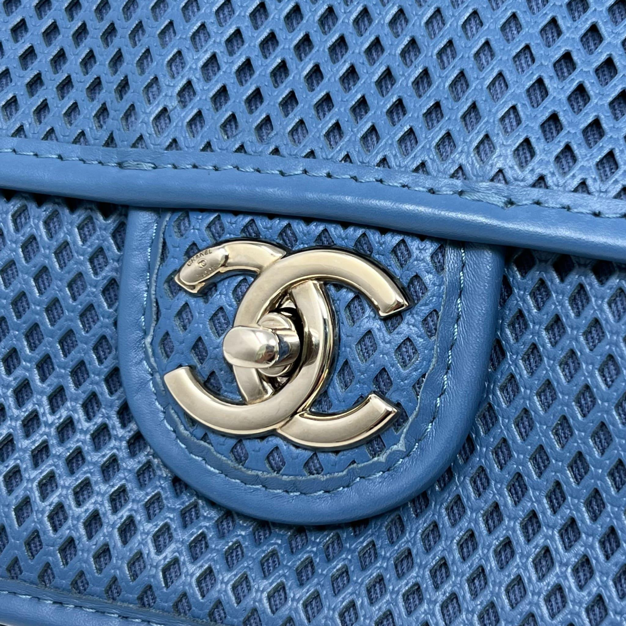 Chanel Blue Perforated French Riviera Quilted Leather Flap Bag - Luxury Crossbody Purse for Women, Perfect for Beach Vacations & Summer Outings