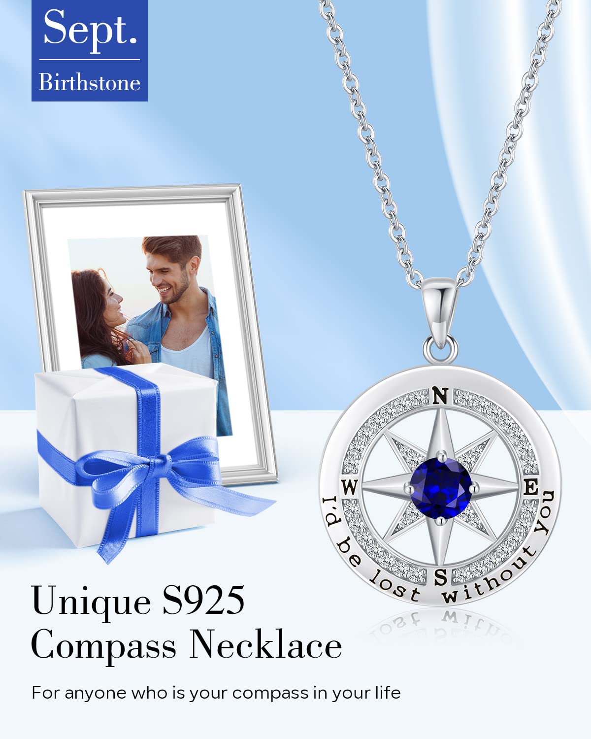 Elegant S925 Sterling Silver Compass Necklace for Women - Romantic 'I'd Be Lost Without You' Jewelry Gift for Wife, Girlfriend, Anniversary, Valentine's Day & Birthday - 18K Gold Plated - Perfect for Date Nights, Weddings & Special Occasions