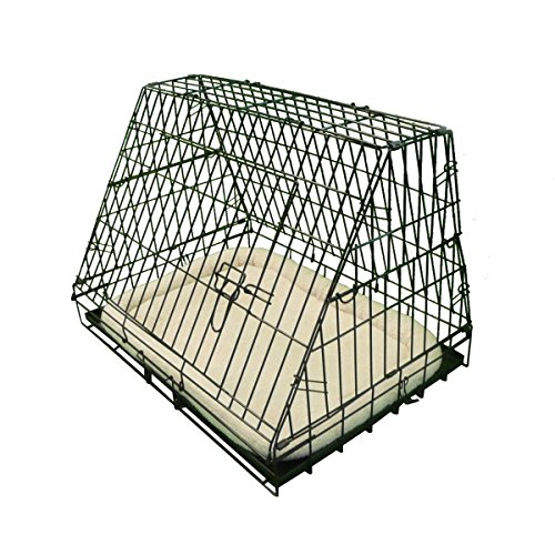 Ellie-Bo 30-Inch Black Deluxe Slanted Medium Folding Dog Crate with Metal Tray & Bed Mat - Portable Pet Cage for Travel, Home, or Training Use