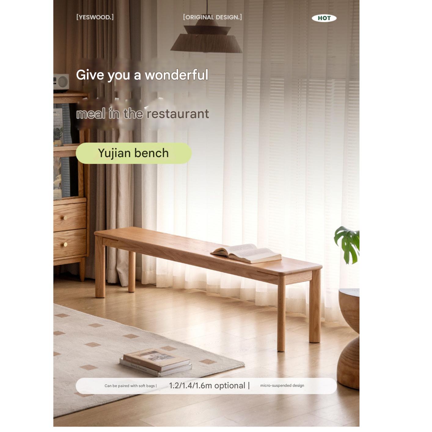 Modern Oak Solid Wood Long Bench - Durable & Stylish Entryway, Dining, or Living Room Seating Furniture for Home Decor