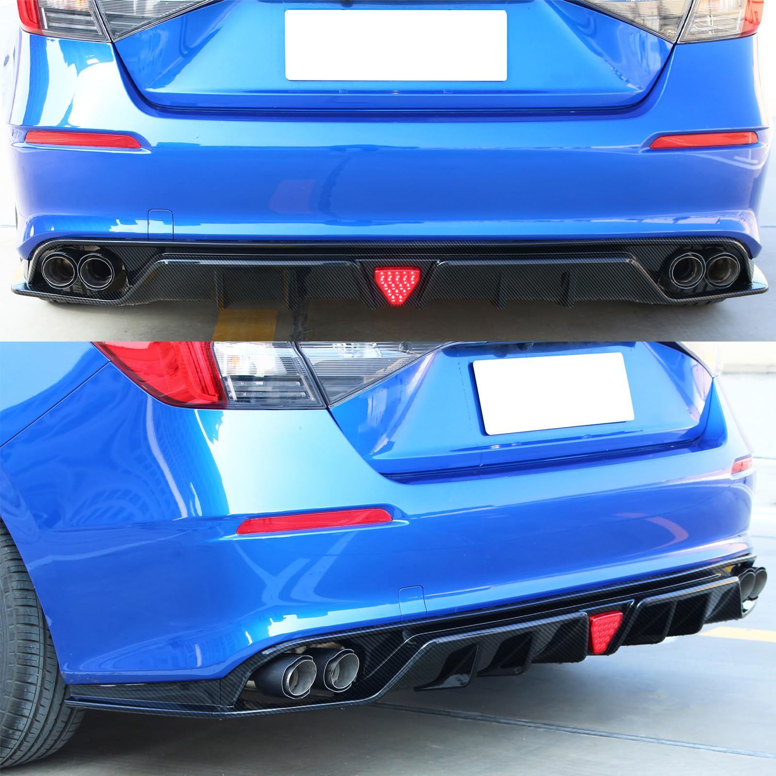 IKON MOTORSPORTS Rear Diffuser for 2022-2024 Honda Civic 11th Gen EX/Touring/Si - Carbon Fiber Style PP Bumper Lip Body Kit Replacement | Aggressive Styling Upgrade for Street Racing & Car Shows