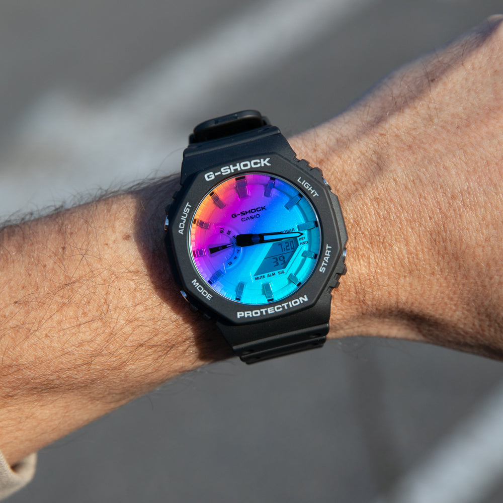 G Shock GA2100SR 1A Iridescent Digital Watch for Men - Waterproof & Shock Resistant - Perfect for Outdoor Sports, Hiking and Everyday Wear