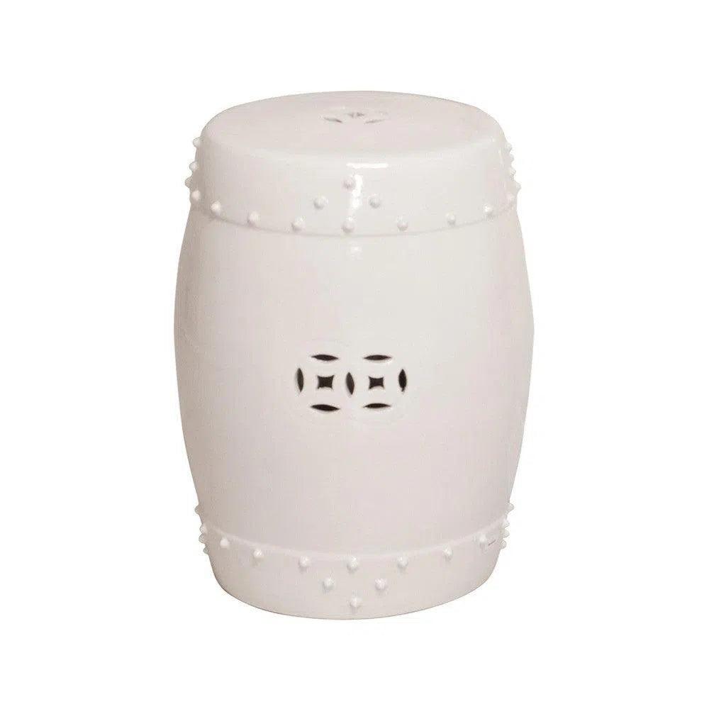 18 Inch Drum Ceramic Outdoor Garden Stool - Weatherproof & Durable Patio, Porch, or Poolside Seating & Side Table