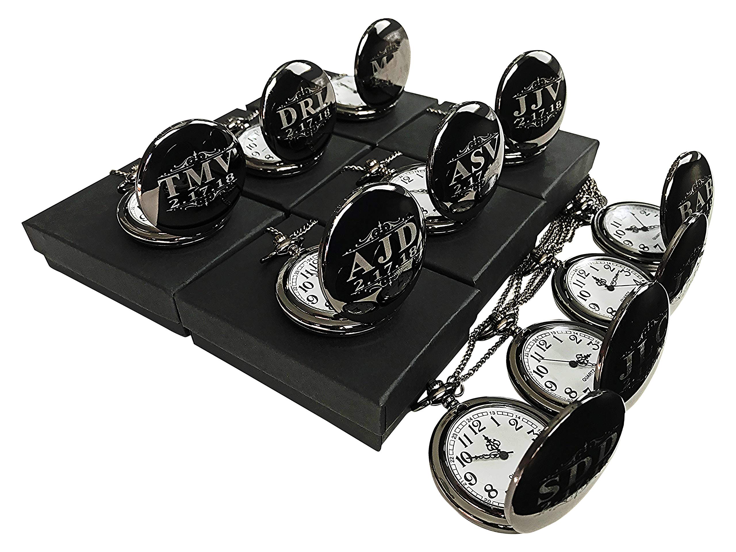 Personalized Engraved Pocket Watches for Men - Set of 10 Unique Groomsmen Wedding Gifts with Chain, Gift Box & Custom Engraving - 4 Elegant Colors - Perfect for Weddings, Anniversaries & Special Occasions