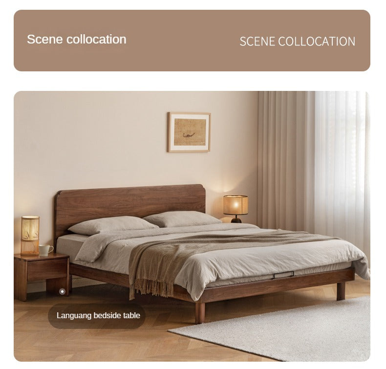 Premium Solid Oak & North American Black Walnut Wood Bed Frame - Handcrafted Luxury Bed for Master Bedroom, Guest Room & Modern Farmhouse Decor