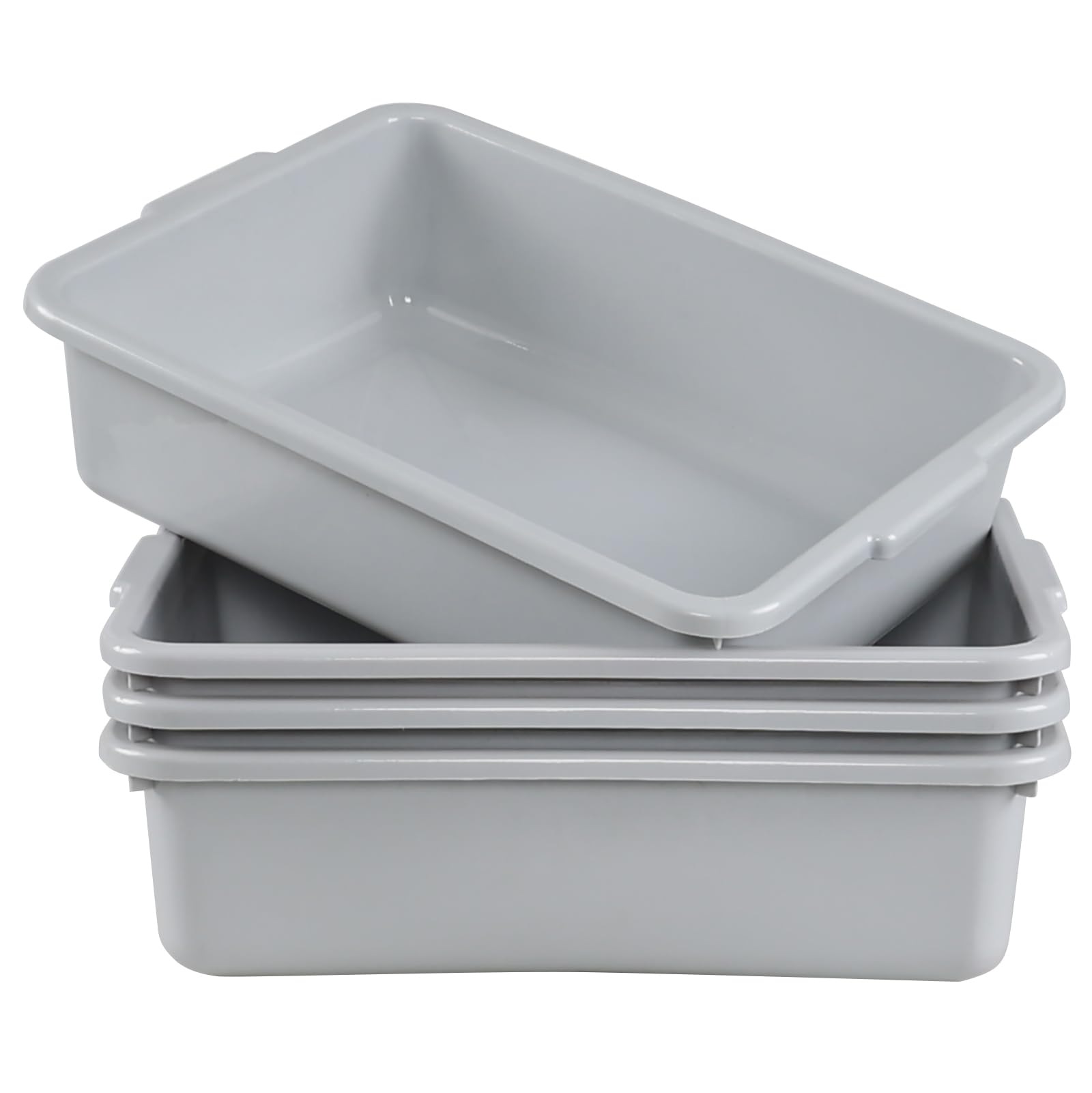 13L Commercial Plastic Bus Boxes for Restaurants - Heavy Duty Gray Bus Tubs (4-Pack) | Food Storage, Dishwashing & Kitchen Organization