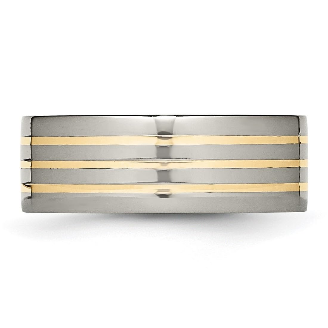 Titanium Flat Band Ring with 14k Gold Inlay - 8mm Polished Unisex Wedding Band for Men & Women | Perfect for Anniversaries, Engagements, and Everyday Wear