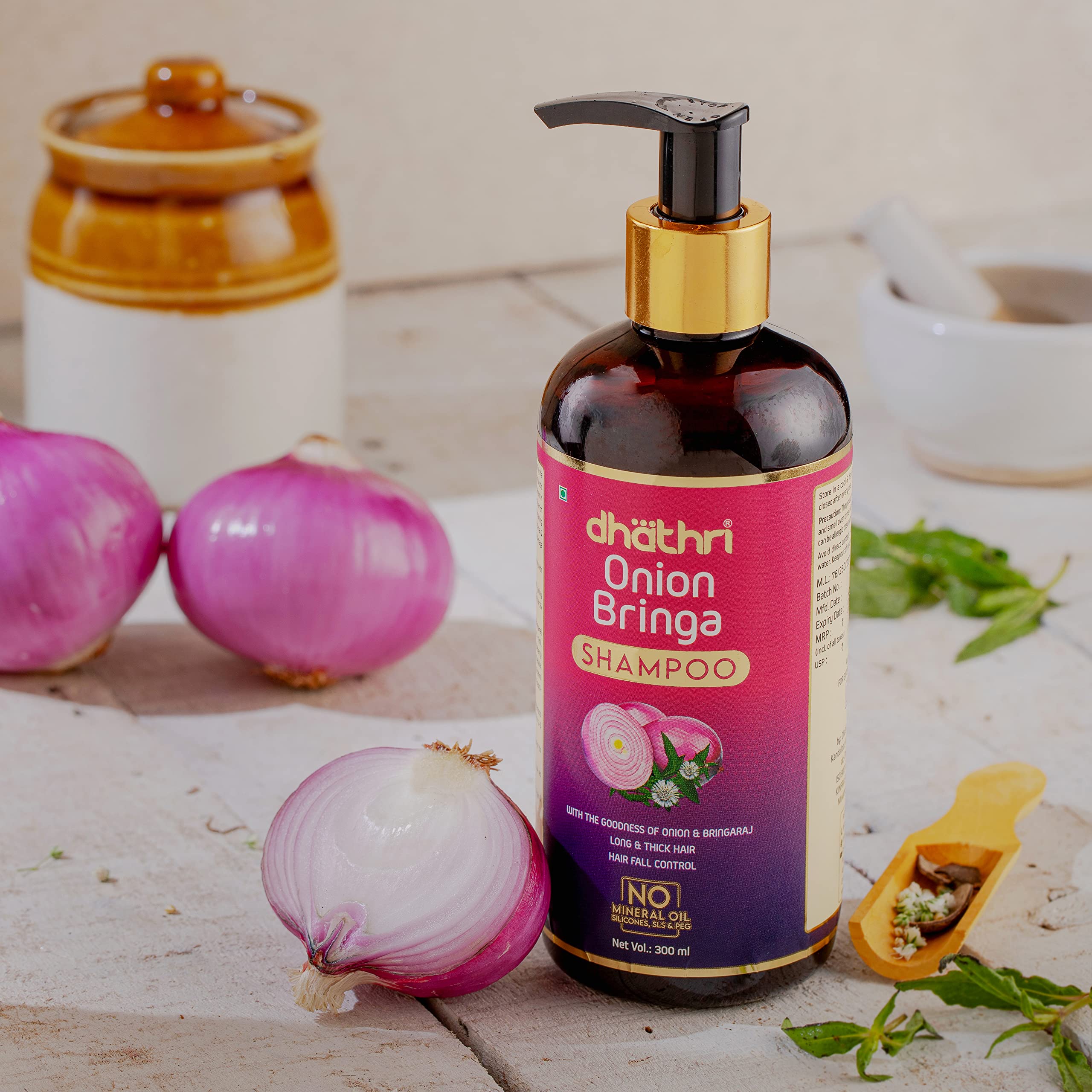 Dhathri Onion Bhringraj Shampoo for Hair Growth & Hair Fall Control - 300ml | Natural Scalp Soothing & Hair Follicle Protection | Perfect for Dry, Damaged Hair & Daily Hair Care Routine
