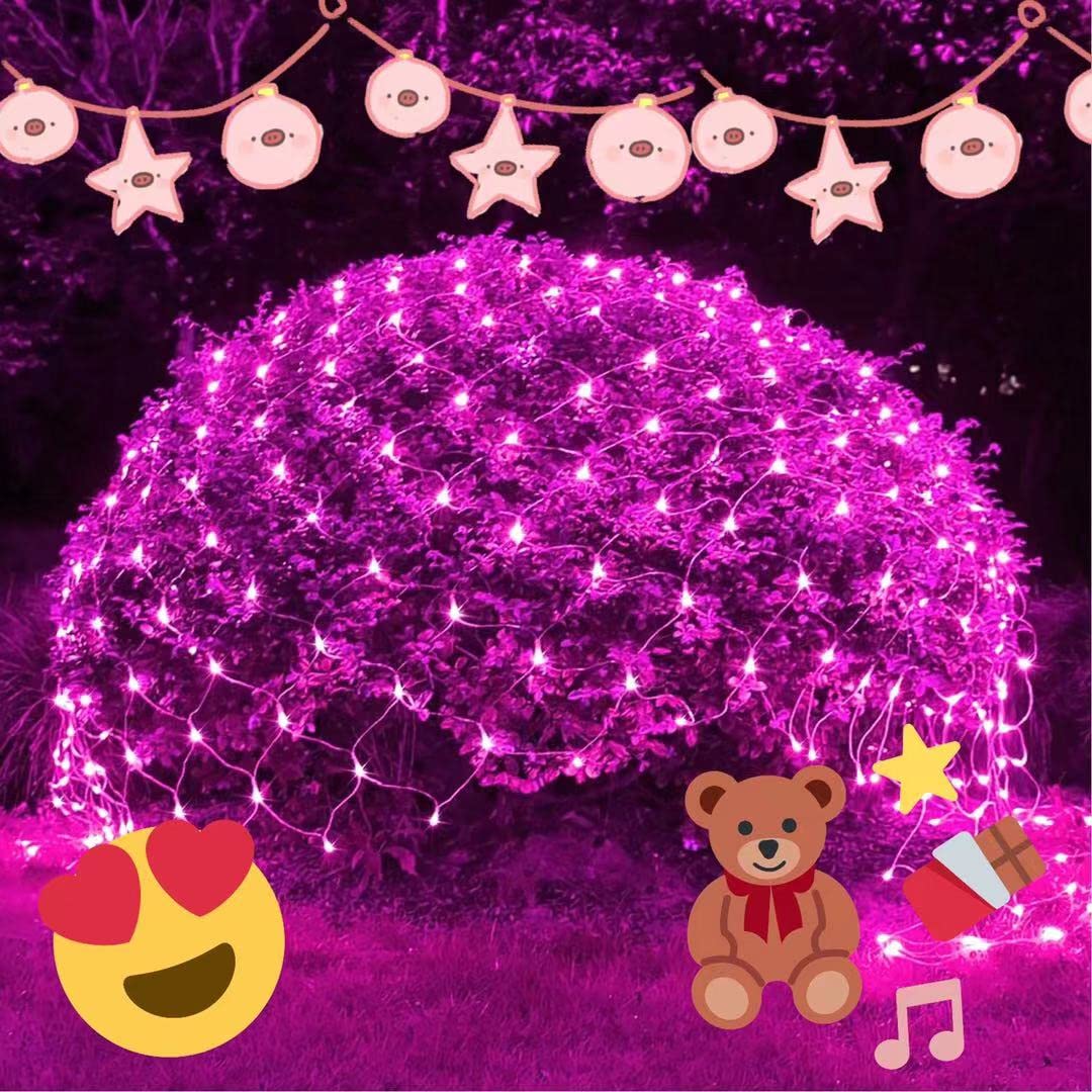 JMEXSUSS 200 LED Pink Net Lights Outdoor - 8 Modes Waterproof Mesh String Lights for Bushes, Wedding, Christmas Decor (9.8ft x 6.6ft) - Perfect for Garden, Patio, Ceiling & Holiday Lighting