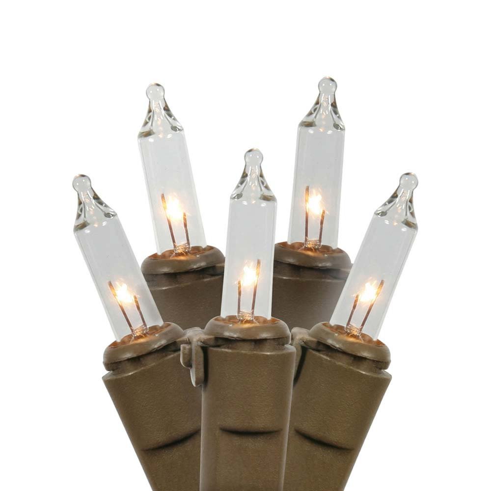 Vickerman 50-Count Clear Mini Christmas Lights on Brown Wire - 23-Foot String for Indoor/Outdoor Holiday Decorations, Tree Trimming, and Home Lighting