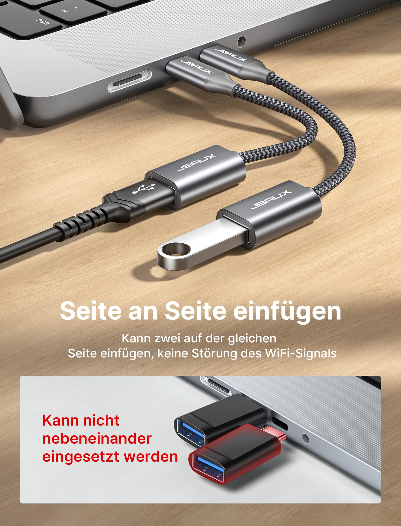 JSAUX USB C to USB 3.0 Adapter (2 Pack) - USB Type C Male to USB A Female OTG Cable - Compatible with iPhone 16 Pro Max/15 Pro Max, iPad Pro, MacBook Pro/Air, Galaxy S24/S23/S22 Ultra - Fast Data Transfer - Perfect for Travel, Office & Home Use - Grey