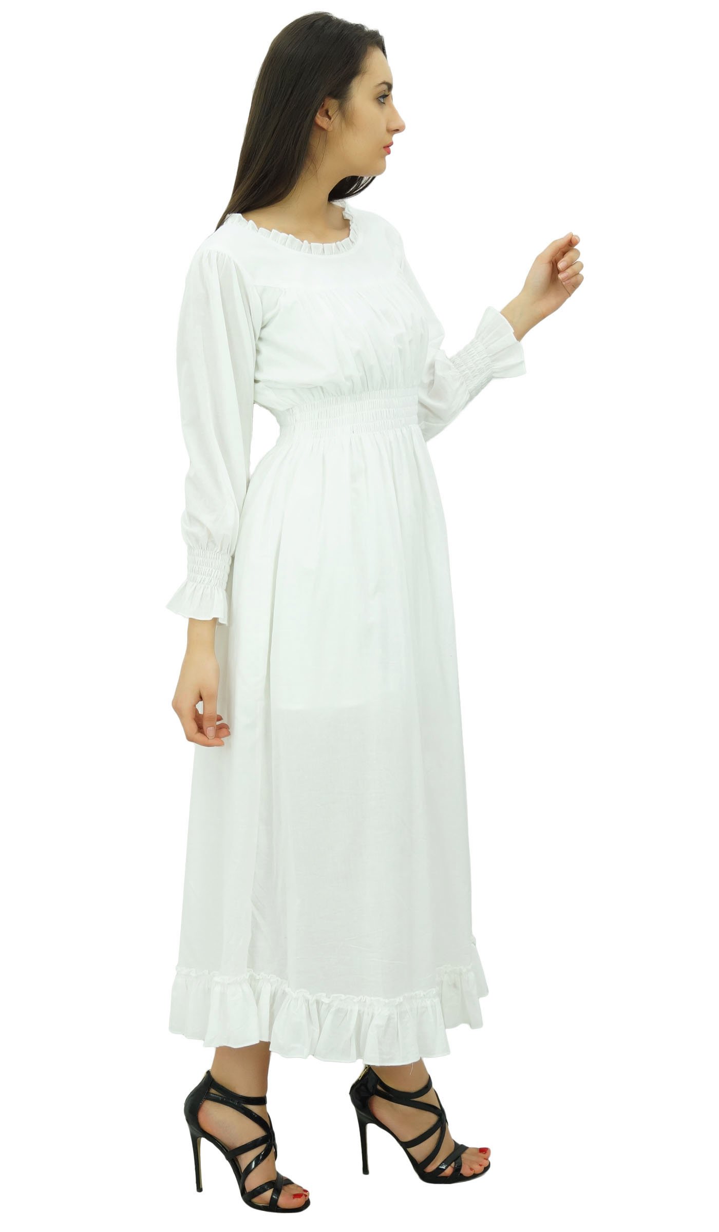 Bimba Women's Cotton Smocked Waist Long Casual Maxi Dress - Flowy Summer Beach Dress for Vacation, Date Night & Outdoor Events
