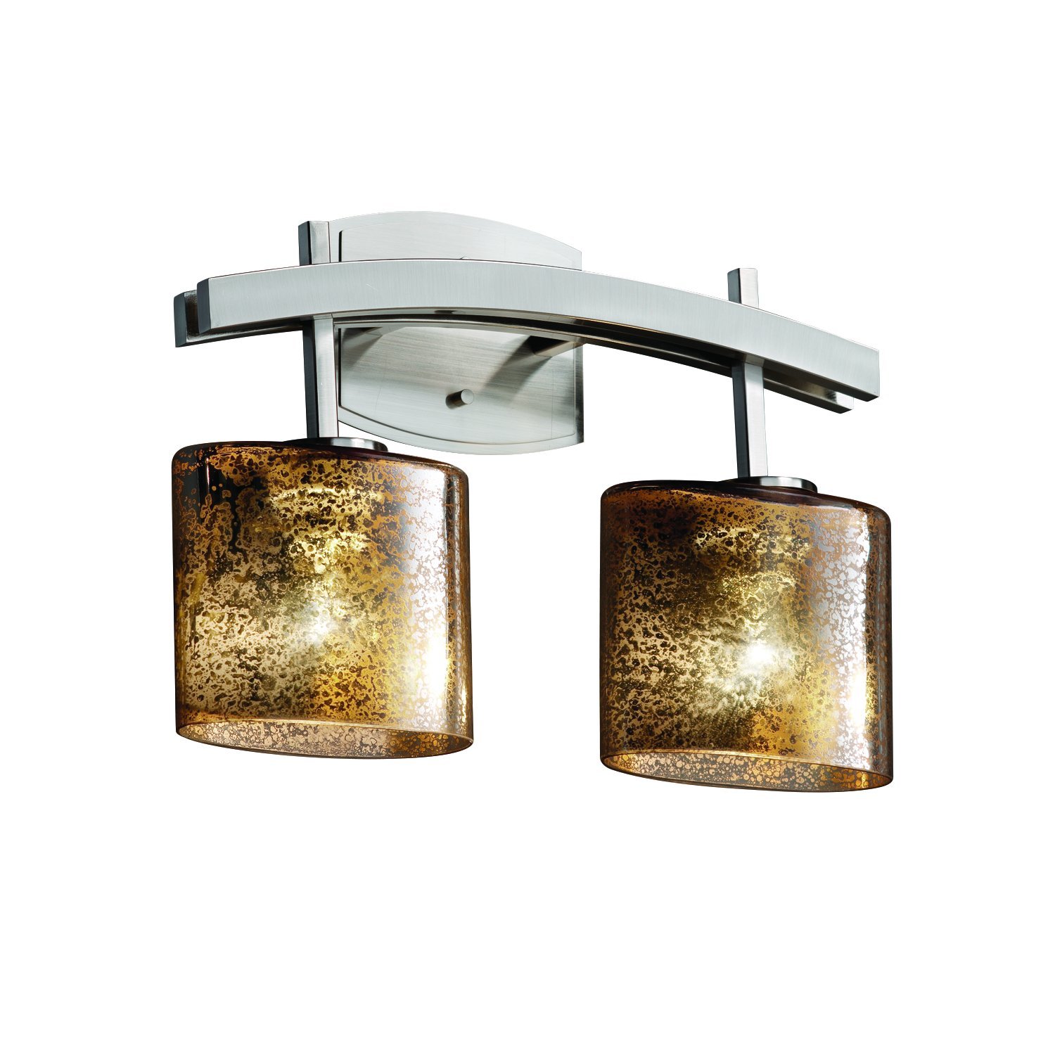 Justice Design Group Fusion 2-Light Bathroom Vanity Light Bar - Brushed Nickel Finish with Mercury Glass Shade for Modern Bathroom & Powder Room Lighting