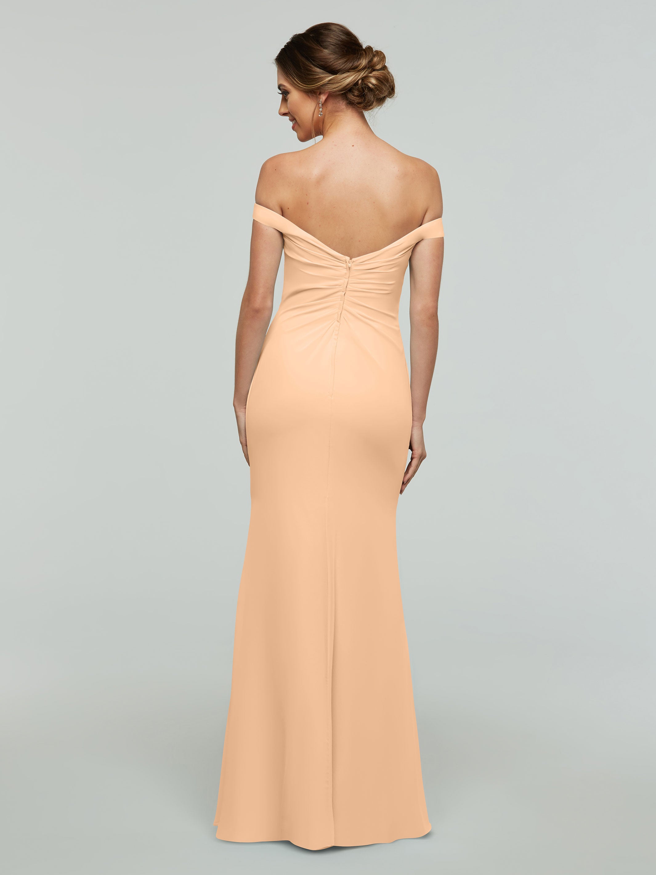 Elegant Off-the-Shoulder Chiffon Bridesmaid Dress with Fit & Flare Silhouette | Perfect for Weddings, Prom & Formal Events
