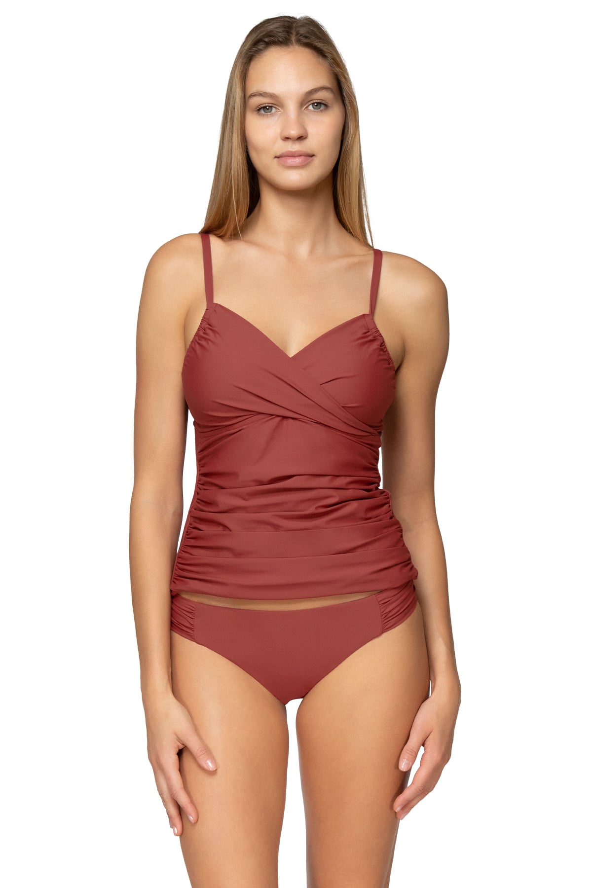 Simone Women's Tankini Swimsuit - Tuscan Red | High Waist Bikini Top & Bottom Set for Beach, Pool & Summer Vacations
