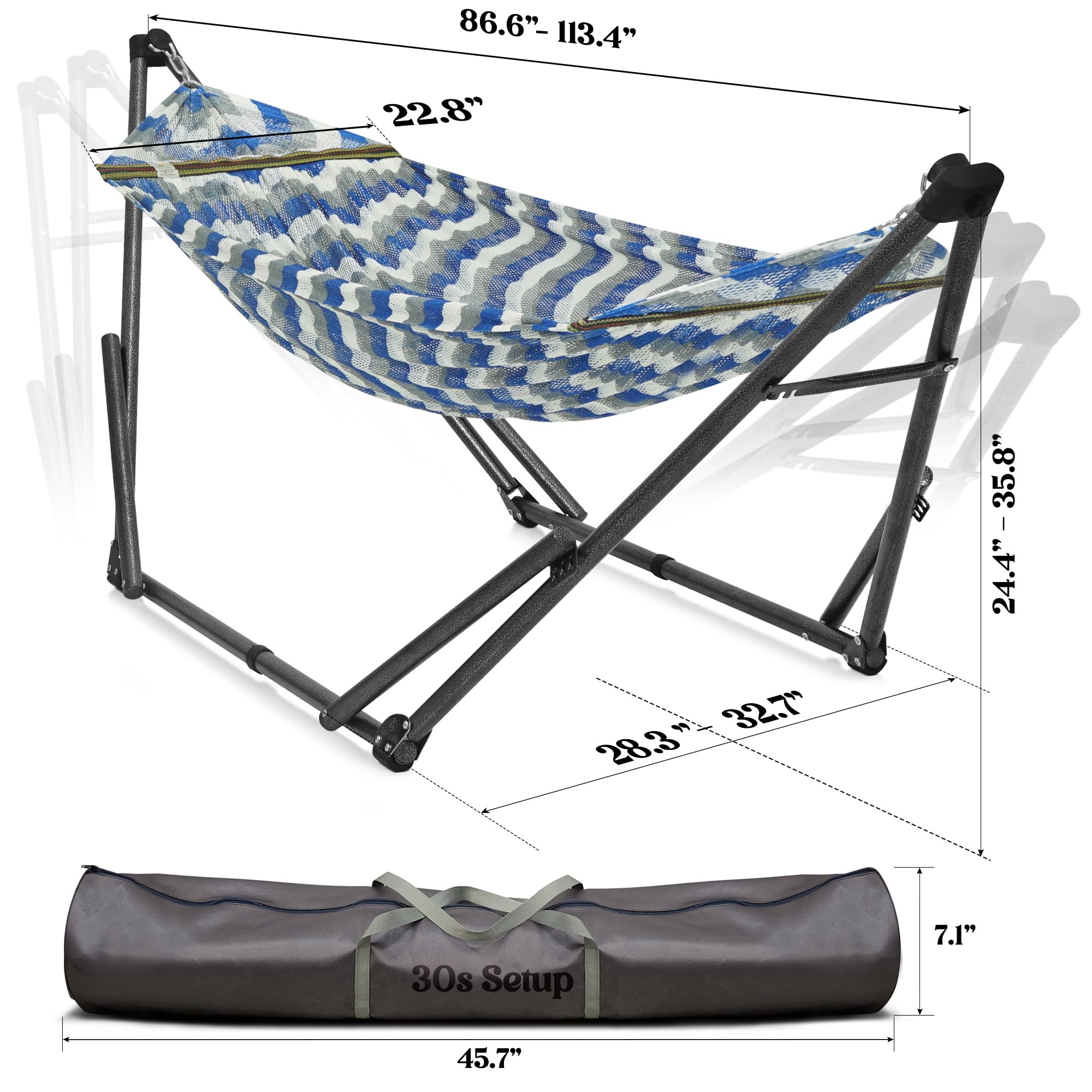 Tranquillo Uniki 550 lbs Capacity Double Hammock Stand - Adjustable & Collapsible Steel Frame with Breathable Polyester Hammock Net - Perfect for Camping, Backyard Relaxation & Outdoor Adventures