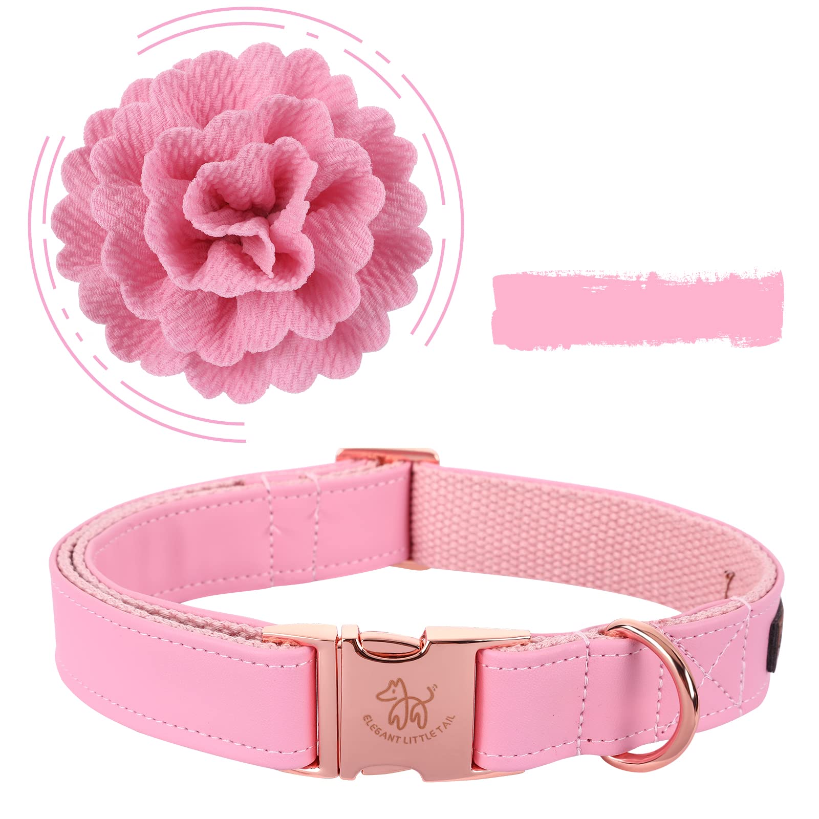 Pink Leather Dog Collar with Flower Bow Tie - Adjustable Durable Pet Collar for Large & Small Dogs - Perfect for Daily Walks, Training & Special Occasions
