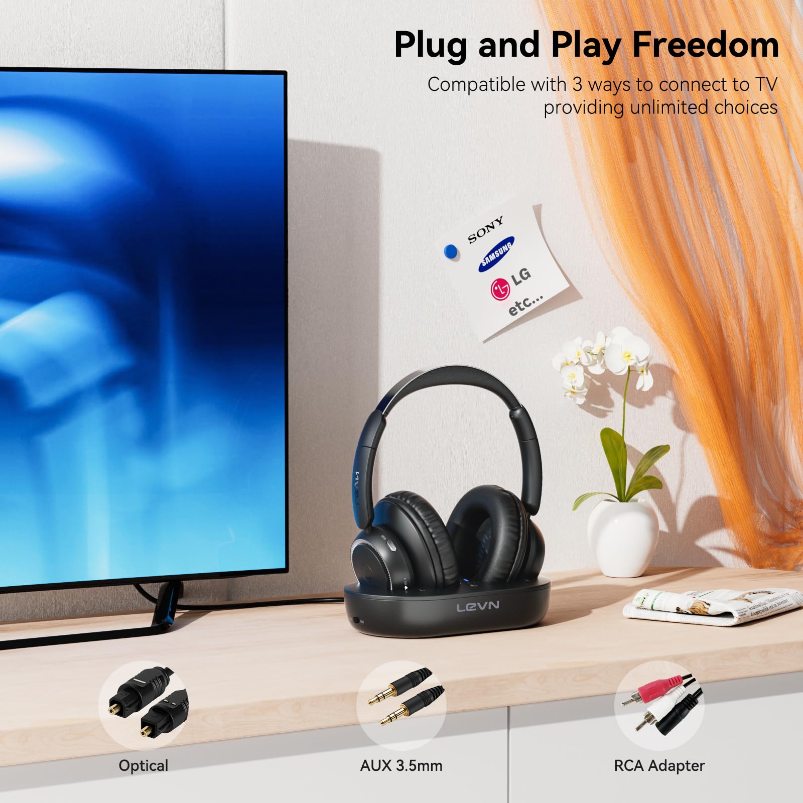 2024 Updated Wireless TV Headphones for Seniors - Bluetooth Over-Ear Headphones with Charging Base & Transmitter, Zero Audio Delay, Perfect Gift for Elderly Parents (Ideal for Nighttime TV Watching & Hearing Assistance)