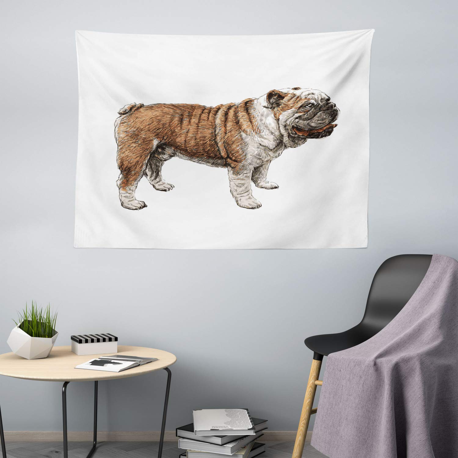 Ambesonne Bulldog Tapestry King Size - Dog Lover Wall Decor for Bedroom & Living Room
