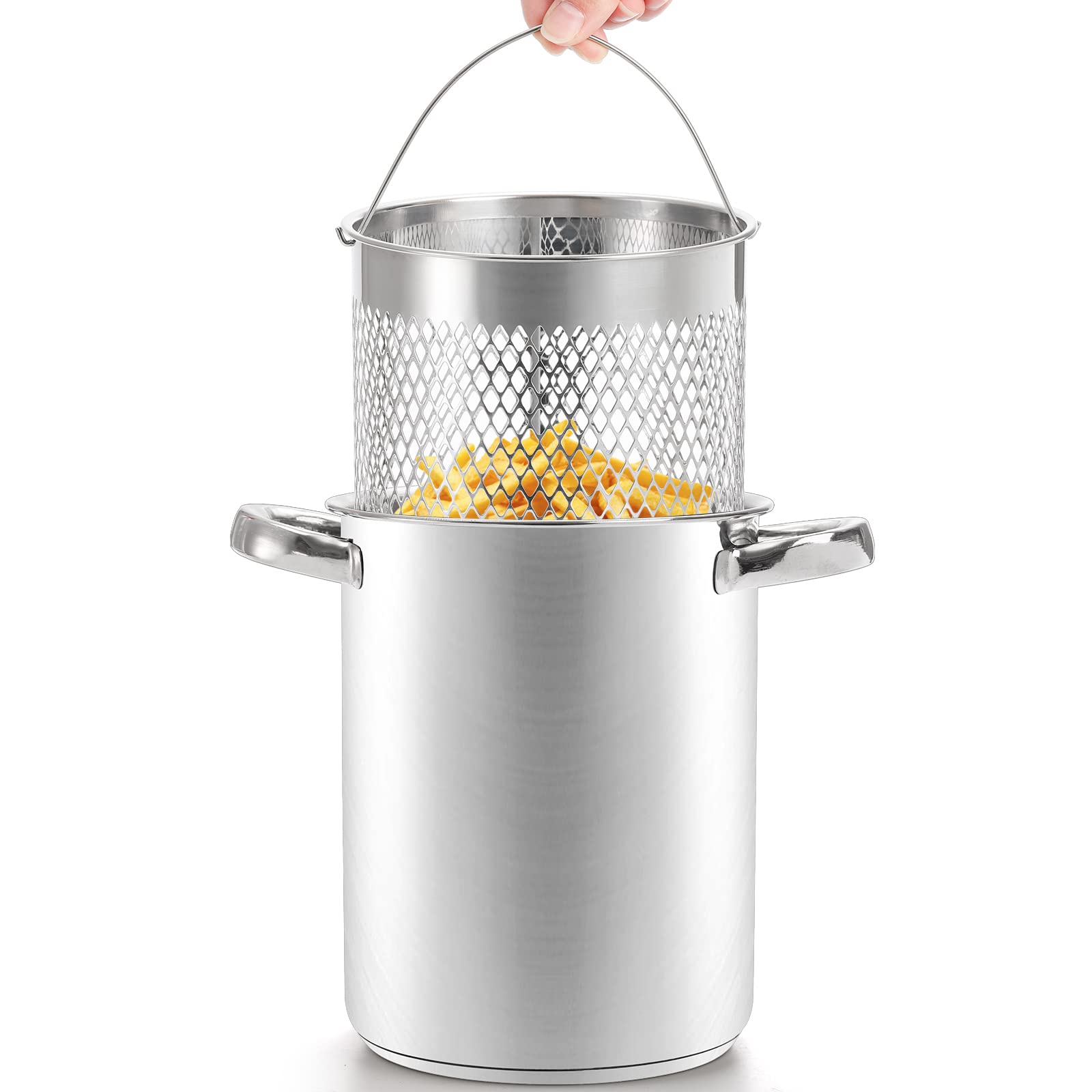 AVLA 4 Quart Stainless Steel Asparagus Steamer Pot with Removable Basket & Lid - Perfect for Cooking Vegetables, Pasta, Spaghetti, Boiled Eggs, Shrimp & French Fries - Ideal for Home Kitchen, Meal Prep & Healthy Cooking