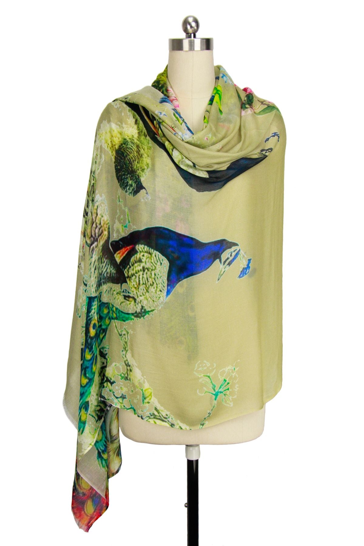 Elegant Peacock Garden Scarf - Lightweight Floral Print Shawl for Women - Perfect for Spring Outfits, Beach Cover-ups, and Evening Events