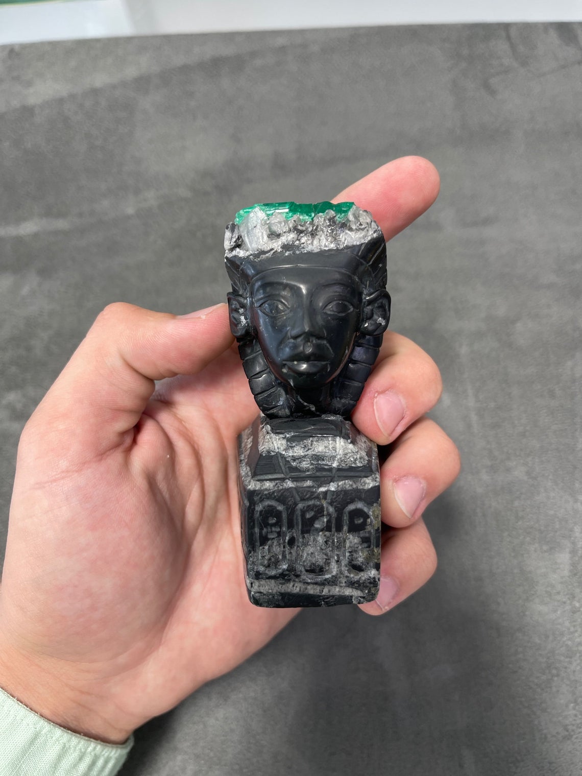Authentic Colombian Emerald Rough Crystal Sculpture | Natural Egyptian-Inspired Gemstone Art | Perfect for Home Decor, Meditation & Healing Crystals Collection
