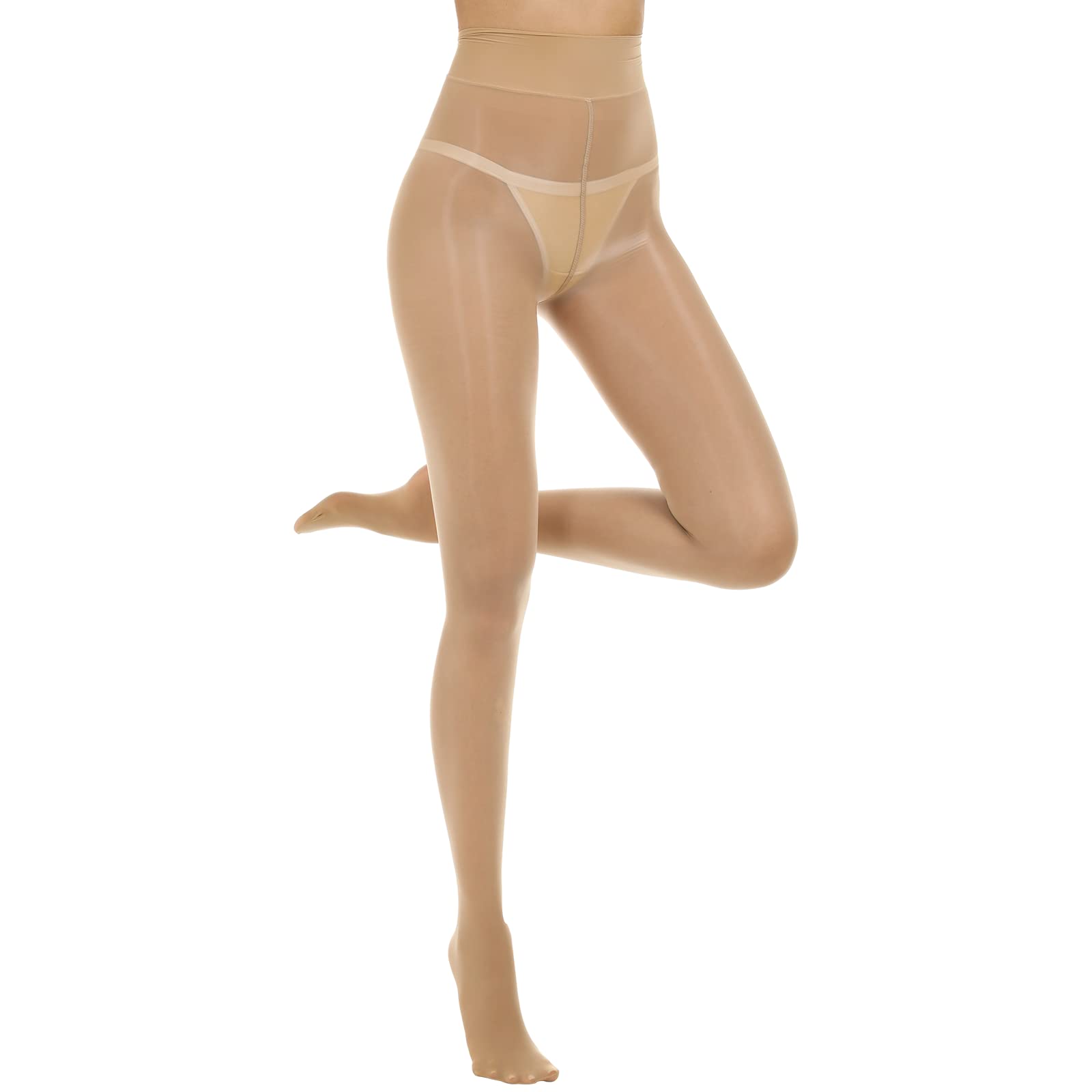 MANZI 2 Pairs Women's Shiny Sheer Tights - High Waist Silk Comfort Stockings, Oil Shimmery Nylons Pantyhose for Everyday Wear, Office, Party & Special Occasions