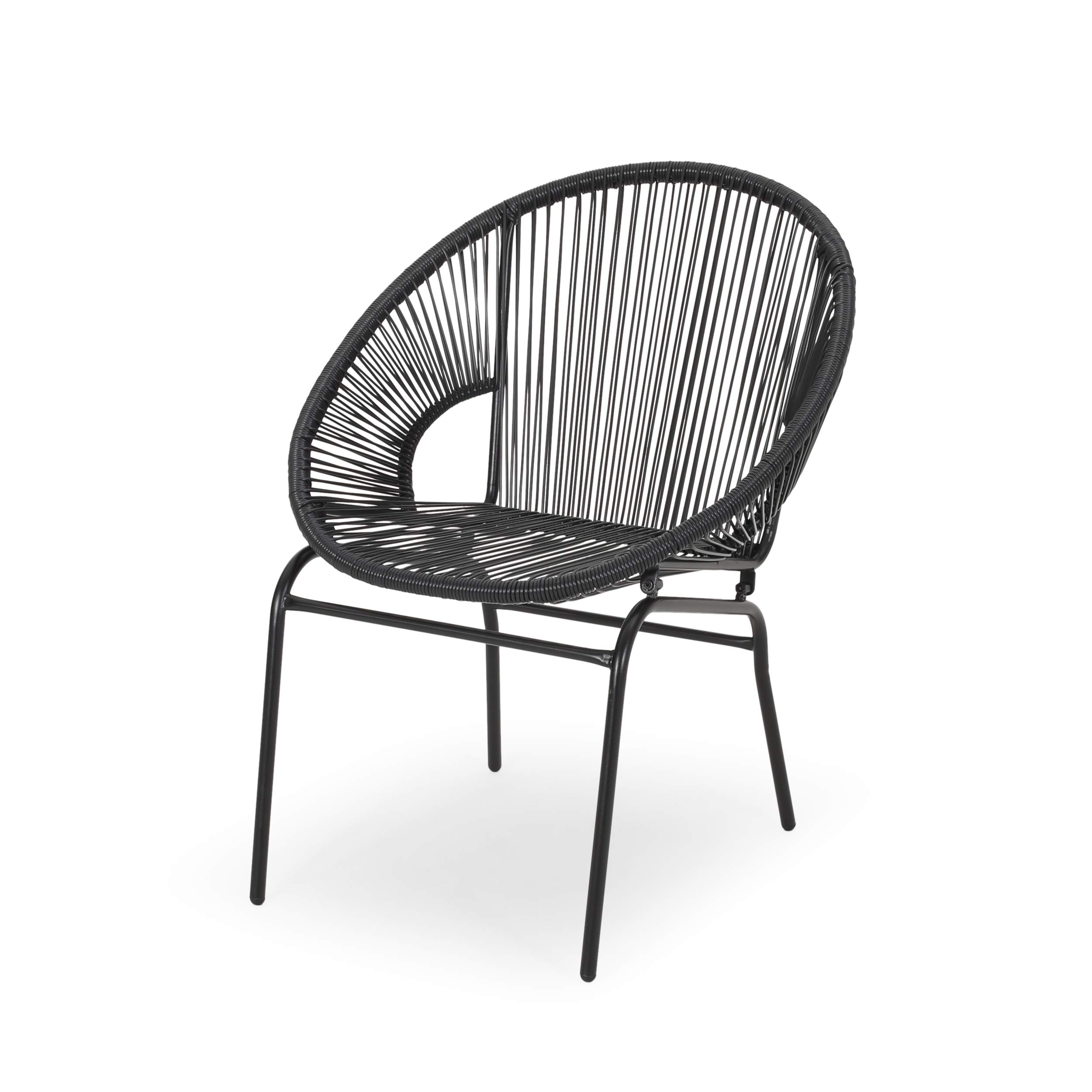 Modern Outdoor Faux Rattan Club Chair Set of 2 - Black Weather-Resistant Patio Furniture for Garden, Poolside & Backyard Relaxation