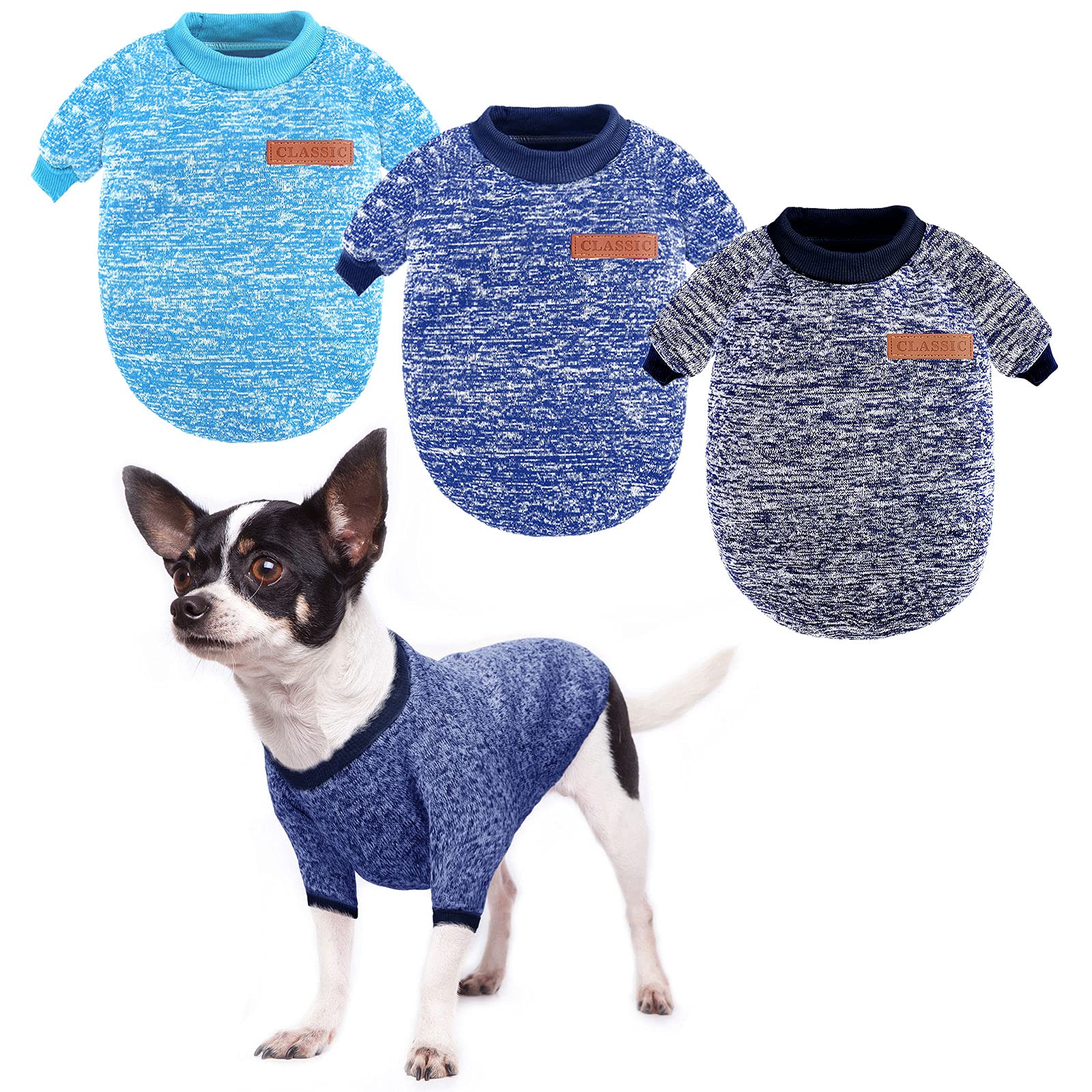 3-Piece Soft & Warm Dog Sweaters for Small Dogs - Cozy Velvet-Lined Winter Puppy Clothes for Indoor & Outdoor Use