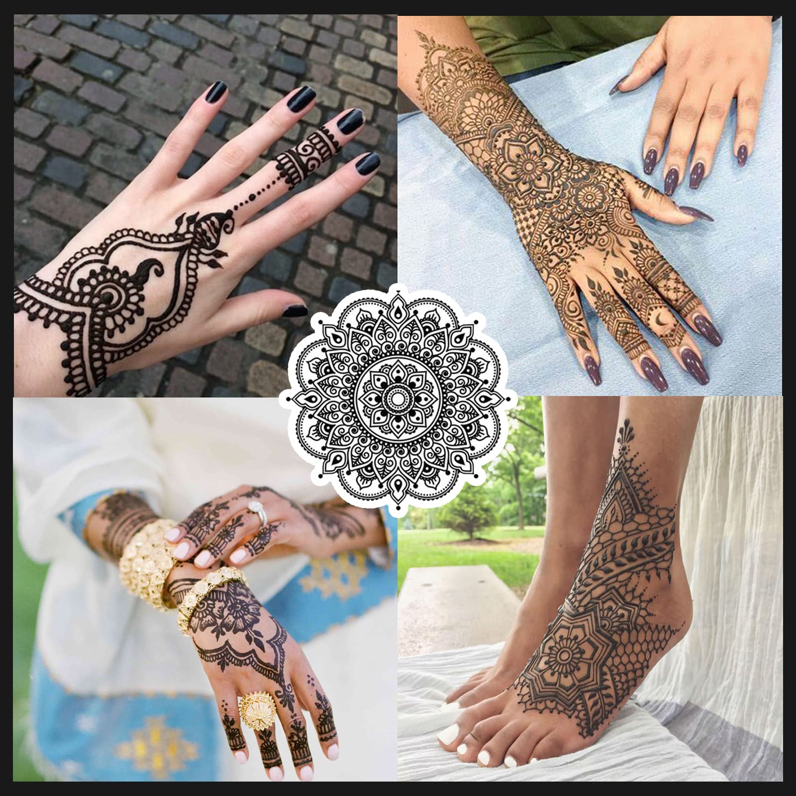 6Pcs Temporary Tattoo Kit with 3 Colors - Semi Permanent Body Art for Women, Men & Kids | Includes 20Pcs Adhesive Stencils, 1 Bottle & 4 Nozzles | Perfect for Summer DIY Tattoos, Parties, Festivals & Creative Body Painting
