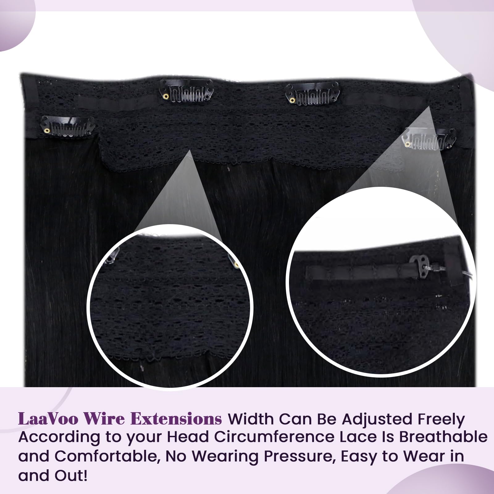 LaaVoo 20 Inch Human Hair Extensions - 100g Natural Black Invisible Wire Hair Extensions for Women | Real Human Hair for Volume & Length | Perfect for Daily Wear, Parties & Special Occasions