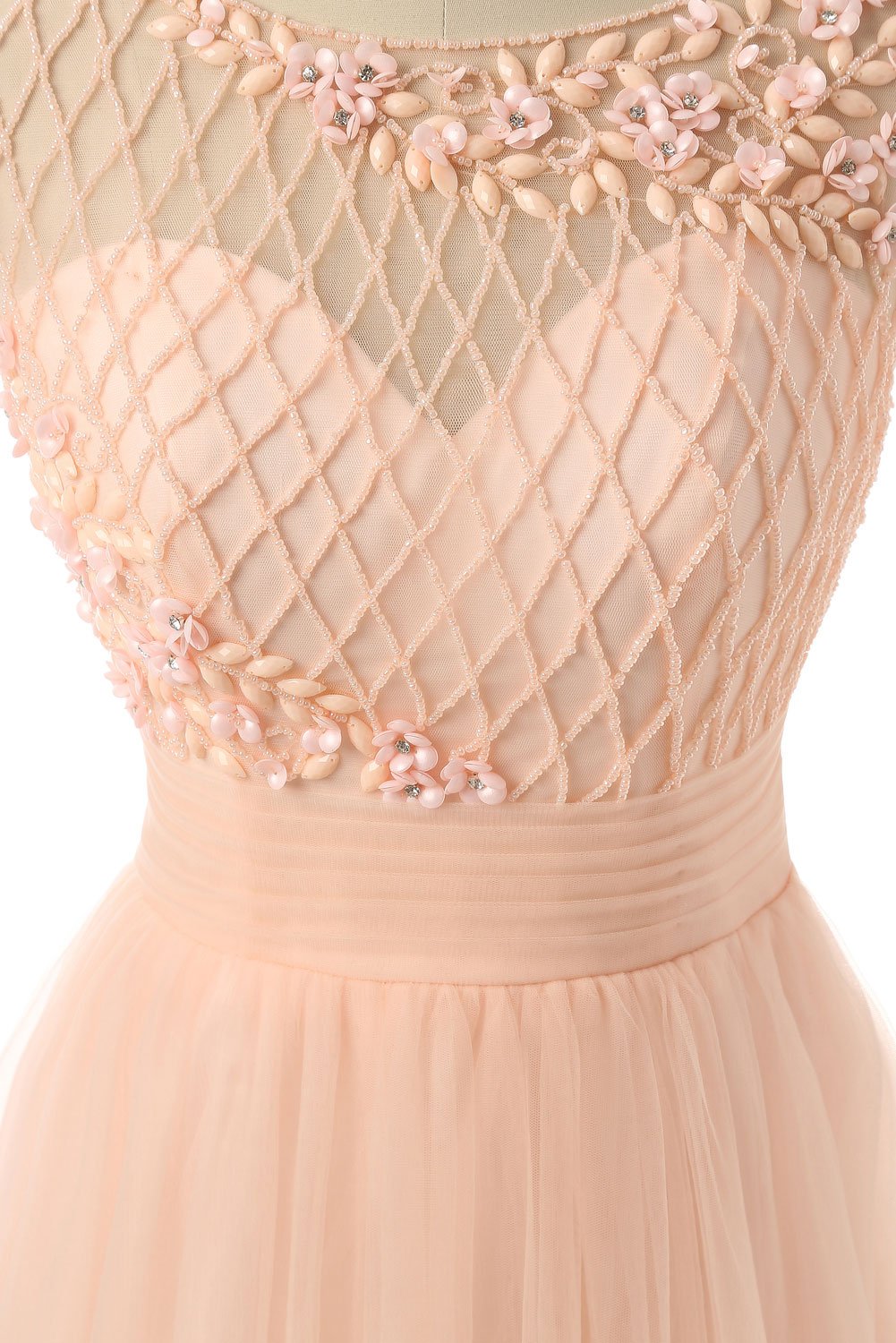 Elegant Sheer Neck Tulle Long Prom Dresses with Rhinestones - Perfect for Evening Gowns, Formal Dances & Special Occasions