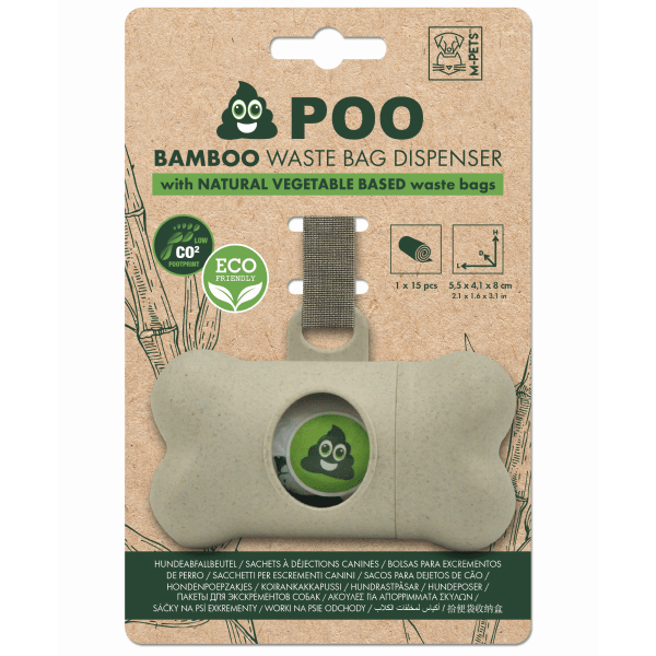 Eco-Friendly Bamboo Waste Bag Dispenser for Dogs & Cats - Portable Poop Bag Holder for Walking, Hiking & Travel - M PETS Biodegradable Pet Waste Solution