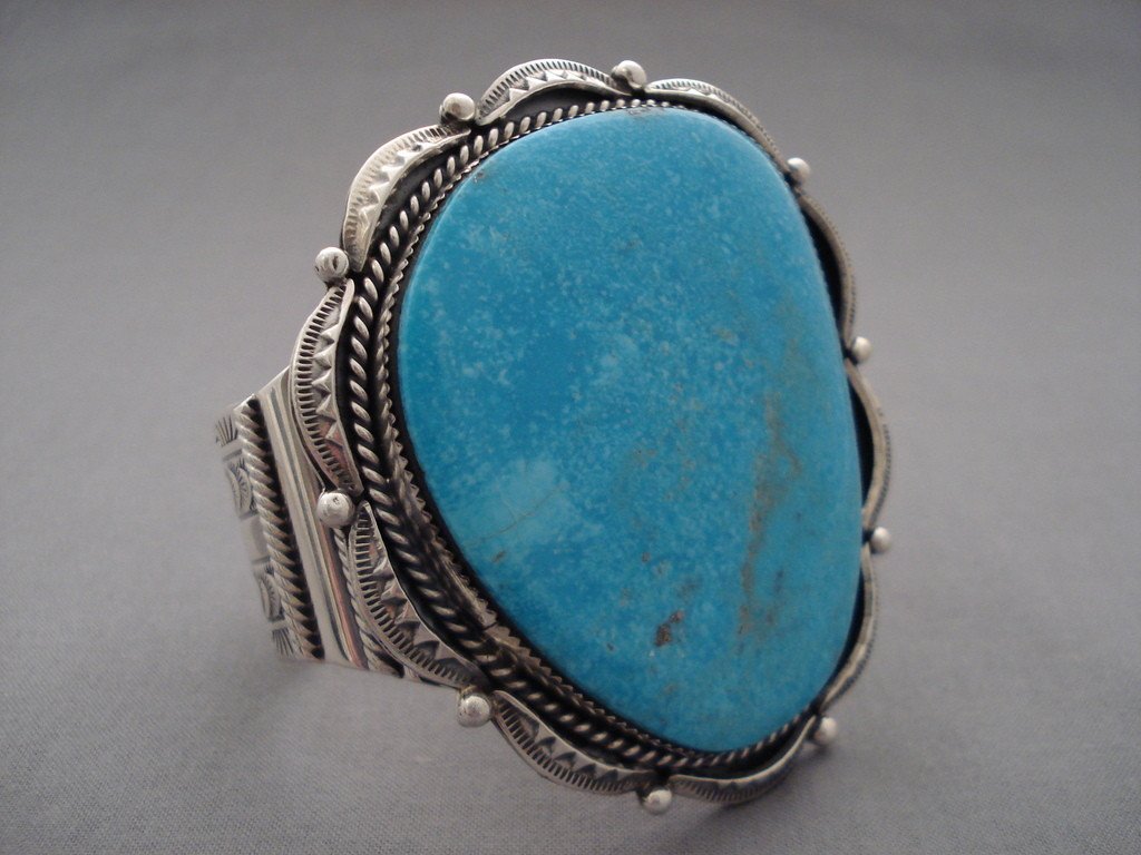 130 Grams Monster Vintage Navajo 'Deep Sea Blue' Turquoise Native American Sterling Silver Bracelet - Handmade Southwest Jewelry for Women, Boho Chic Accessory for Festival & Everyday Wear