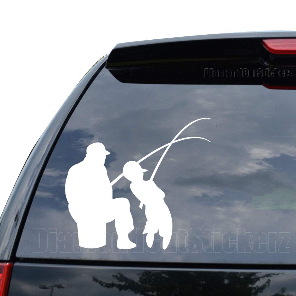 Premium DiamondCutStickerz Father Son Fishing Decal - 14 Inch (36cm) Gloss White Vinyl Sticker for Cars, Trucks, Motorcycles, Laptops & Wall Decor - Perfect for Outdoor Enthusiasts & Family Bonding Activities