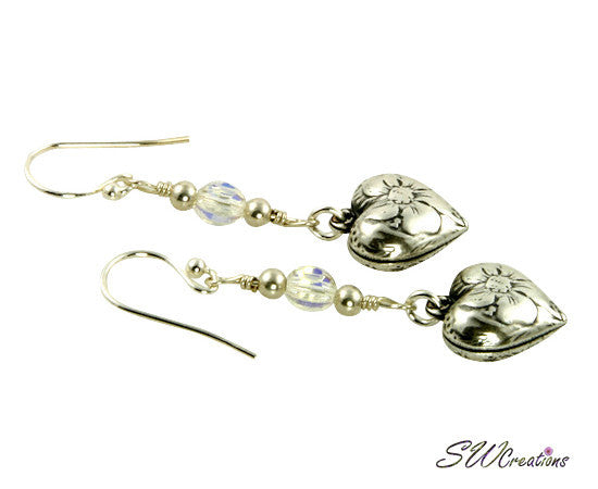 Sparkling Crystal Floral Heart Charm Earrings for Women - Elegant Dangle Drop Earrings for Valentine's Day, Wedding, Anniversary & Date Night Gifts