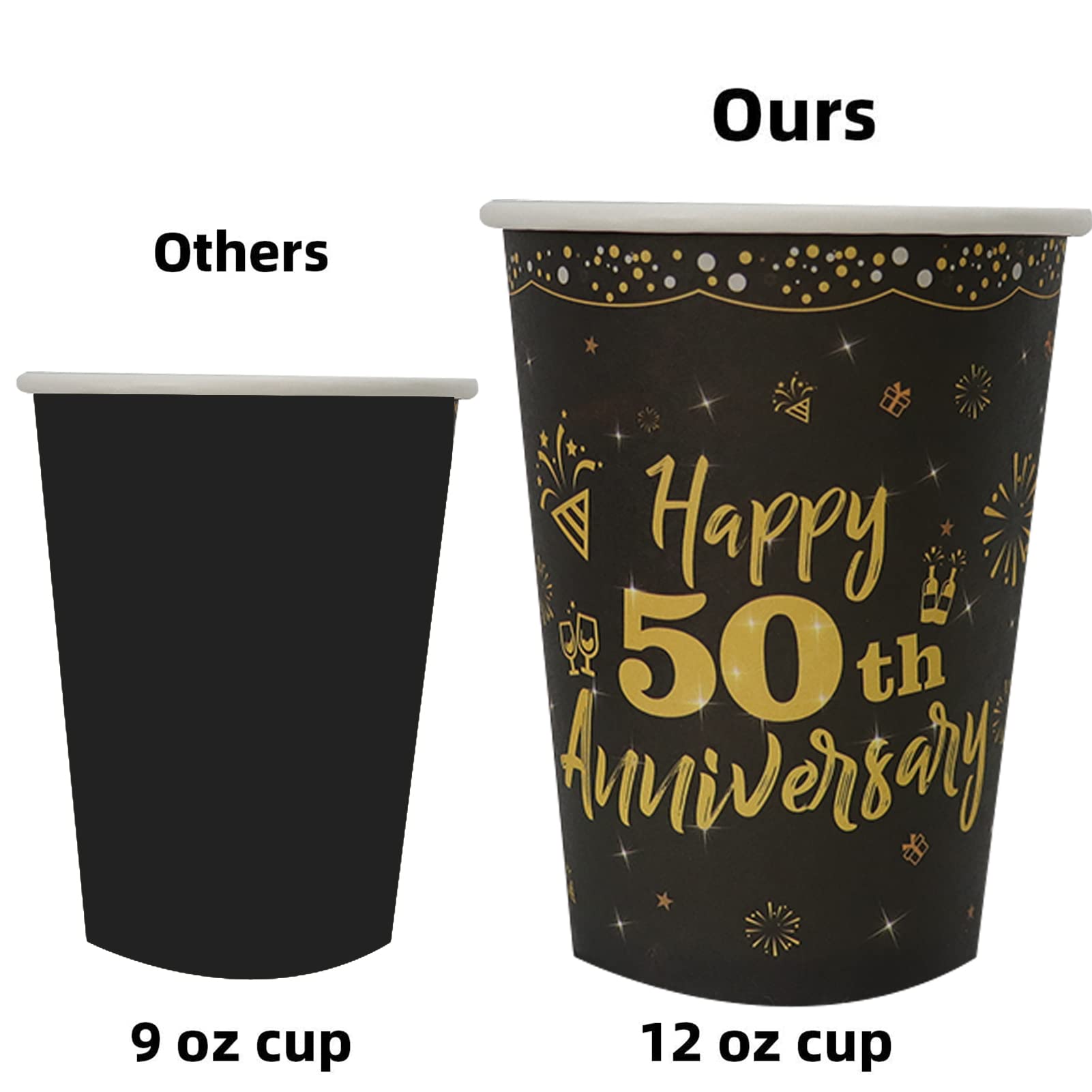 DARUNAXY 50th Anniversary Party Supplies Set - Black Gold Theme Decorations for 20 Guests | Includes Number 50 Balloon, Table Cover, Disposable Cutlery (Forks, Knives, Spoons), Plates, Napkins, Cups, Foil Balloons & Hanging Swirls | Perfect for Birthday Celebrations, Retirement Parties, Milestone Events