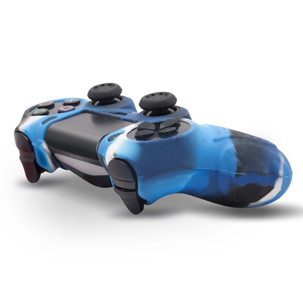 Anti-Slip Silicone Cover for PS4 Controller - DualShock 4 Skin Grip Protector Case Compatible with Sony PS4/PS4 Slim/PS4 Pro - Includes 8 Thumb Grips (Camouflage Blue) - Perfect for Gaming, Protection & Enhanced Grip