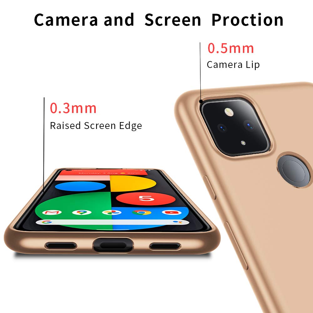 Google Pixel 5 5G Case Slim Fit Soft TPU Guardian Series Matte Finish Ultra-Thin Light Coating Grip Full Protective Cover - Gold, Perfect for Everyday Use and Travel