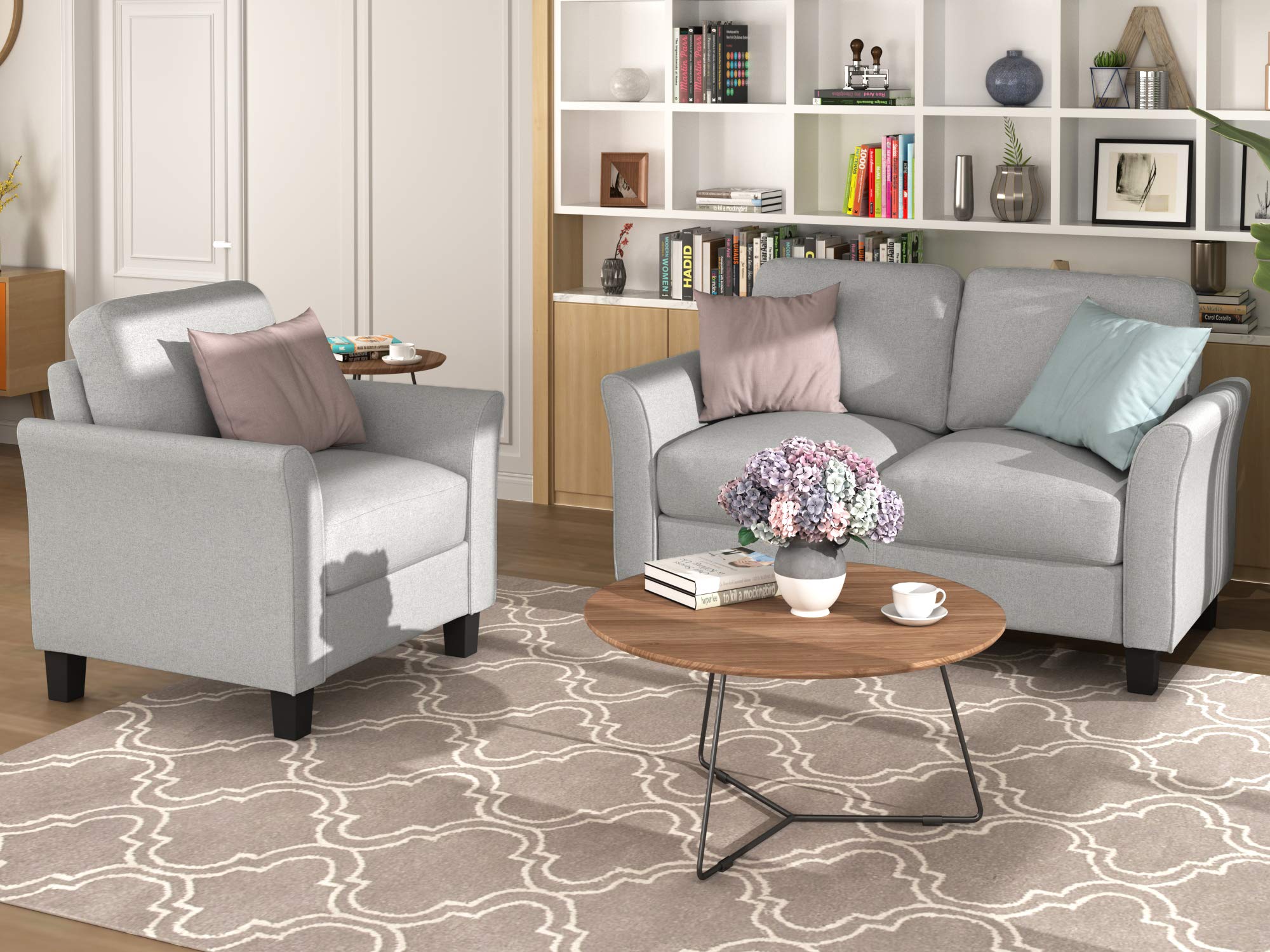 Danxee 2-Piece Sectional Sofa Set with Loveseat and Armchair - Modern Living Room Furniture in Light Grey | Perfect for Small Spaces, Apartments & Cozy Family Gatherings