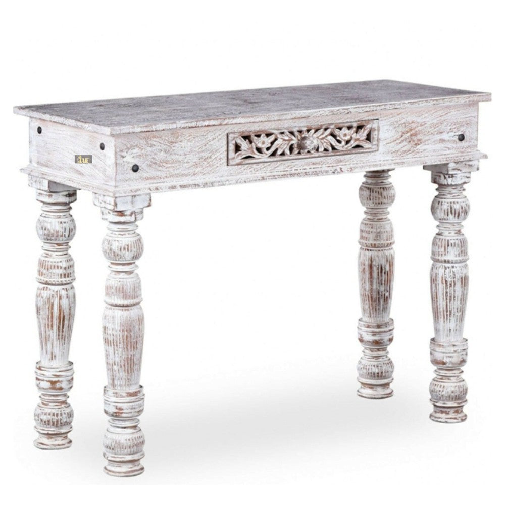 French Provincial Style White Carved Wood Console Table - Elegant Entryway & Living Room Furniture for Home Decor