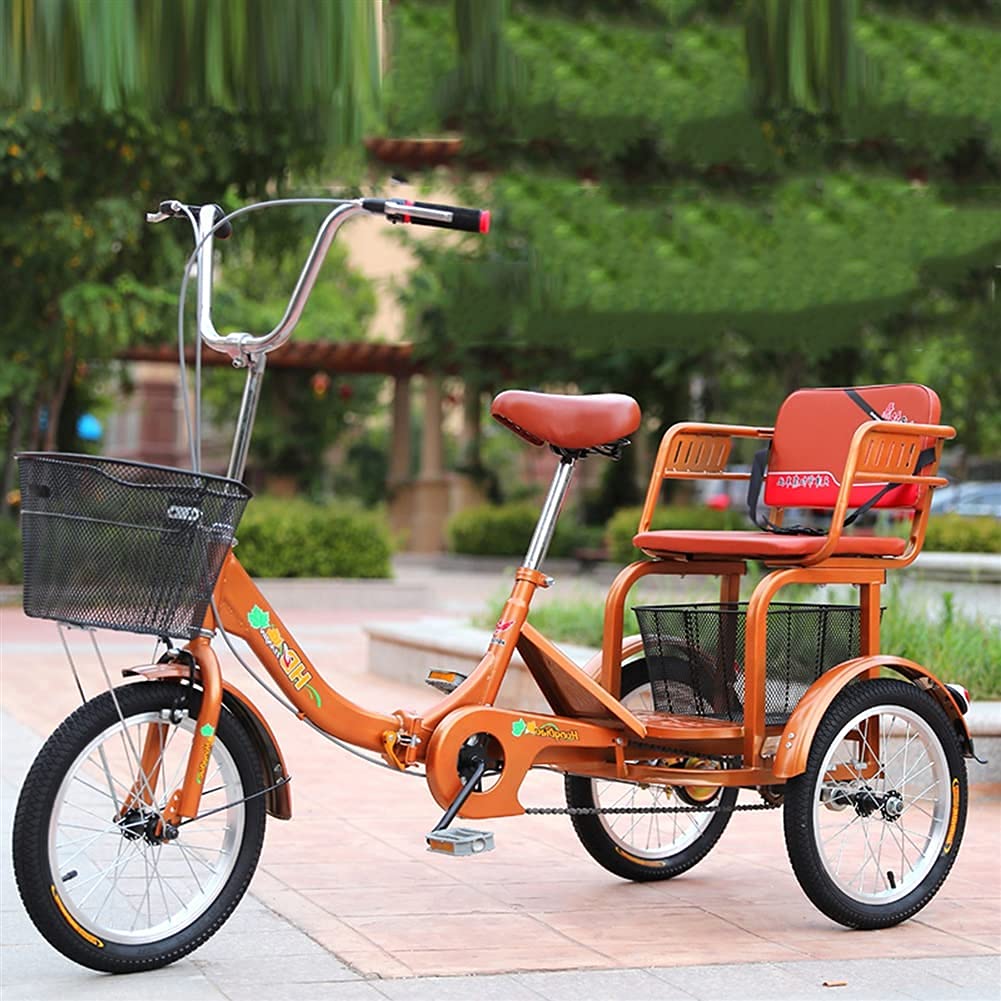 FMOGG Adult Tricycle 3 Wheel Bicycle for Men & Women - 16 Inch Single Speed Hybrid Cargo Bike with Adjustable Seat & Basket - Perfect for Recreation, Shopping, Exercise & Senior Mobility (Light Brown)