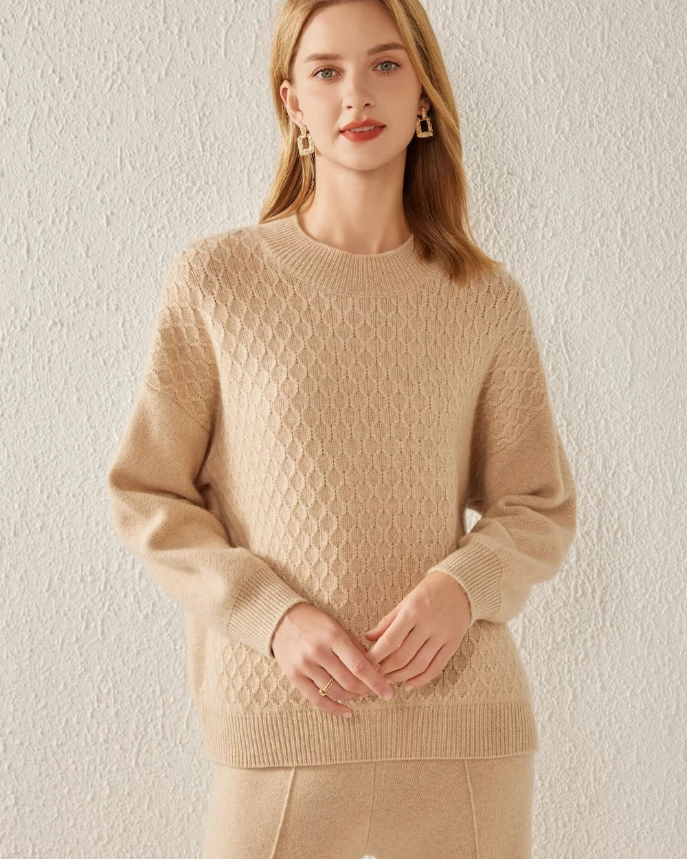 Luxury Textured Knit Cashmere Sweater for Women - Soft & Warm Winter Pullover - Perfect for Office, Travel & Casual Outfits