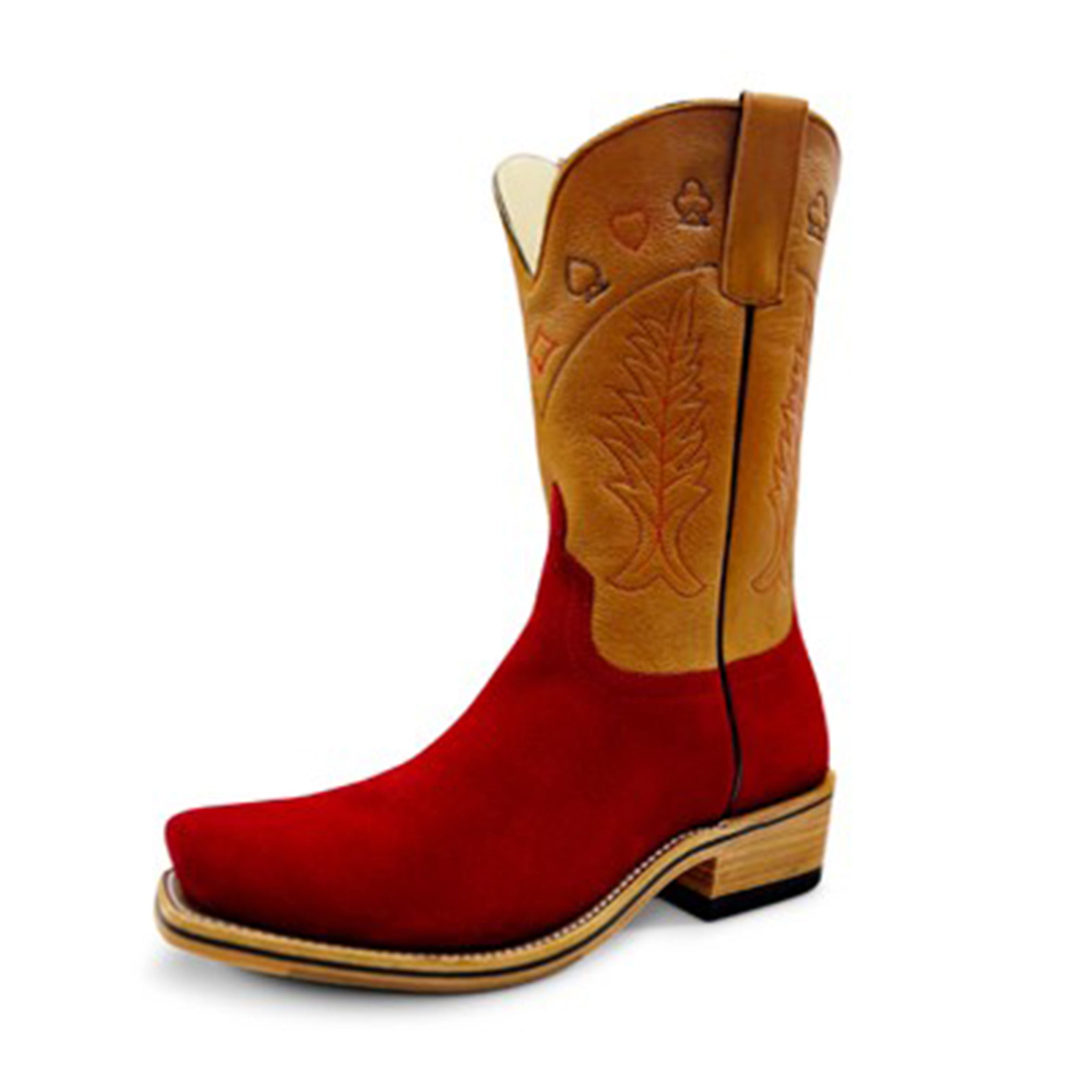 Anderson Bean Men's Red Suede & Tan High Noon Cowboy Boots - Western Style Riding Boots for Men - Perfect for Rodeo, Country Dancing & Casual Wear