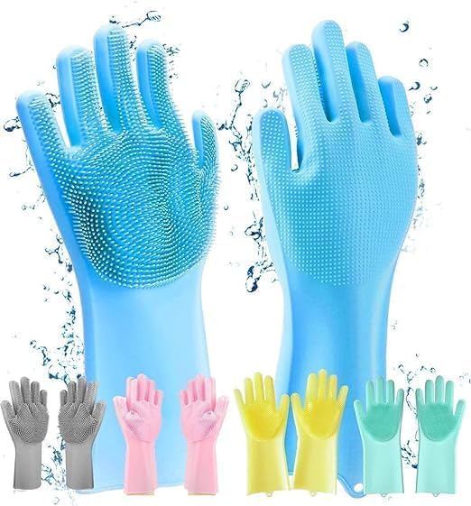 Magic Silicone Dishwashing Gloves - Non-Slip Kitchen Cleaning Gloves for Washing Dishes, Pet Grooming & Household Chores (Multicolor, Pack of 1) - Perfect for Kitchen, Bathroom & Outdoor Cleaning