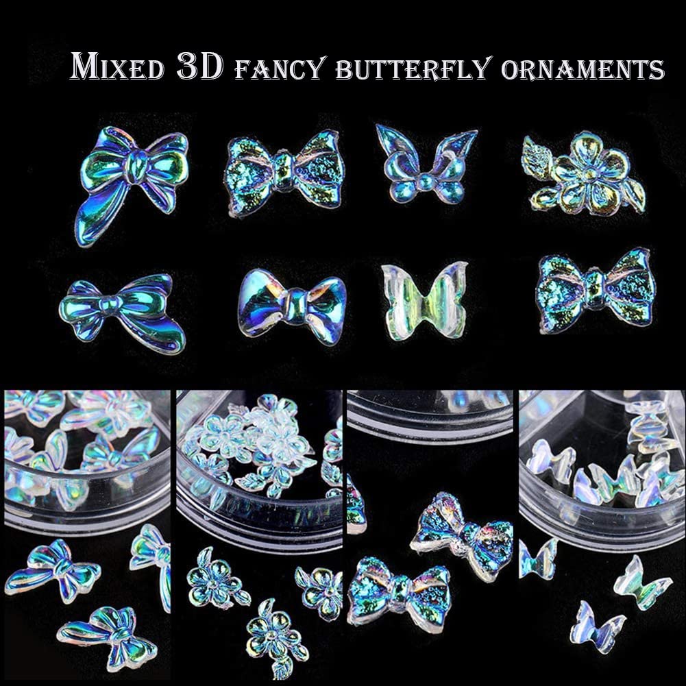 AKOAK 42-Piece Holographic 3D Butterfly Acrylic Nail Art Charms - DIY Nail Art Decorations for Girls, Women - Perfect for Nail Salons, Parties, and Special Occasions